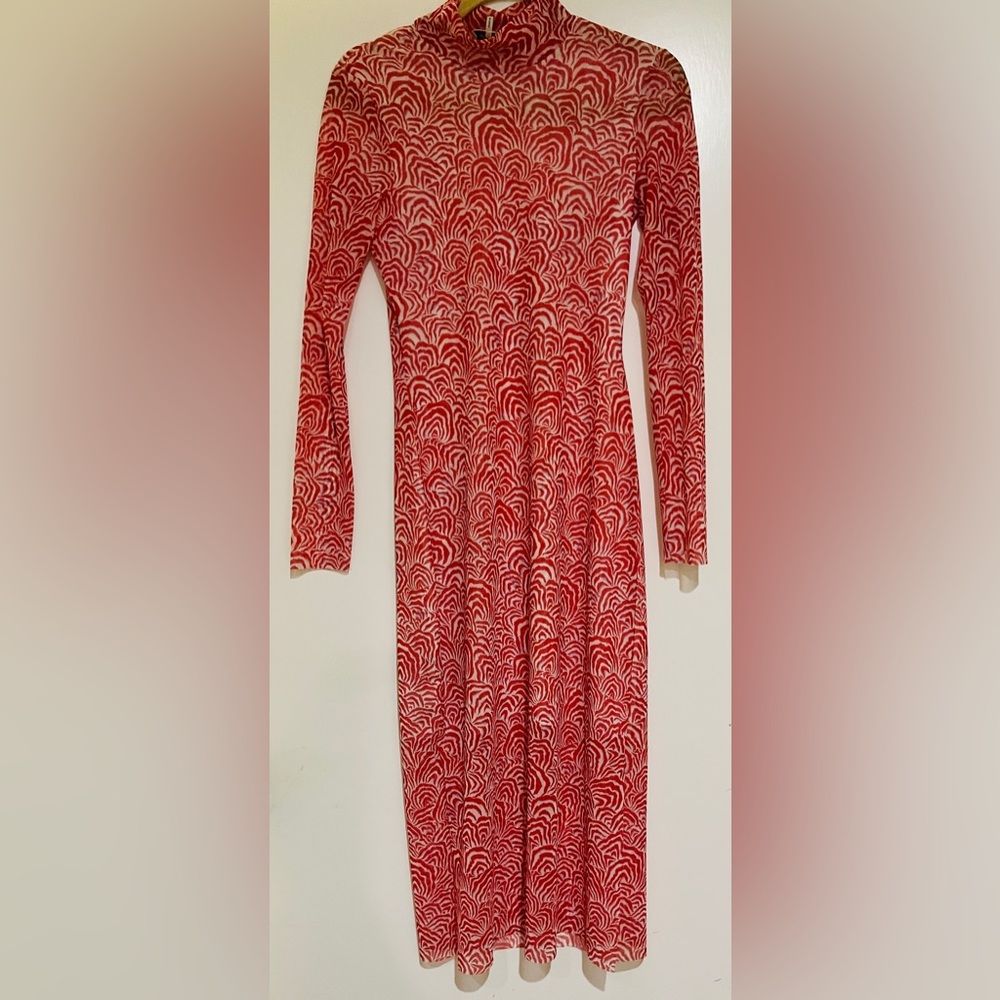 Women’s Baum Und Pferdgarten Sheer Red/White Dress Size Small